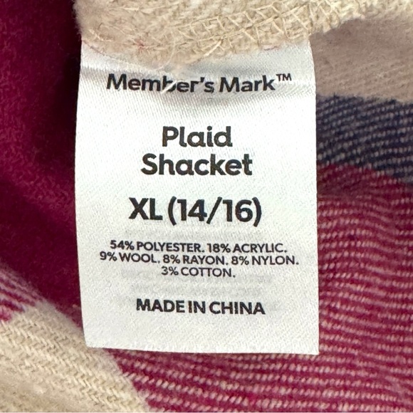 Member's Mark Girl's XL (14-16) Relaxed Fit Long Sleeve Plaid Shacket Pockets - Picture 6 of 7